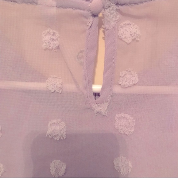 NWOT Womens Puff Long Sleeve ChiffonRuffle Mock Neck with Swiss dots. - Picture 8 of 8